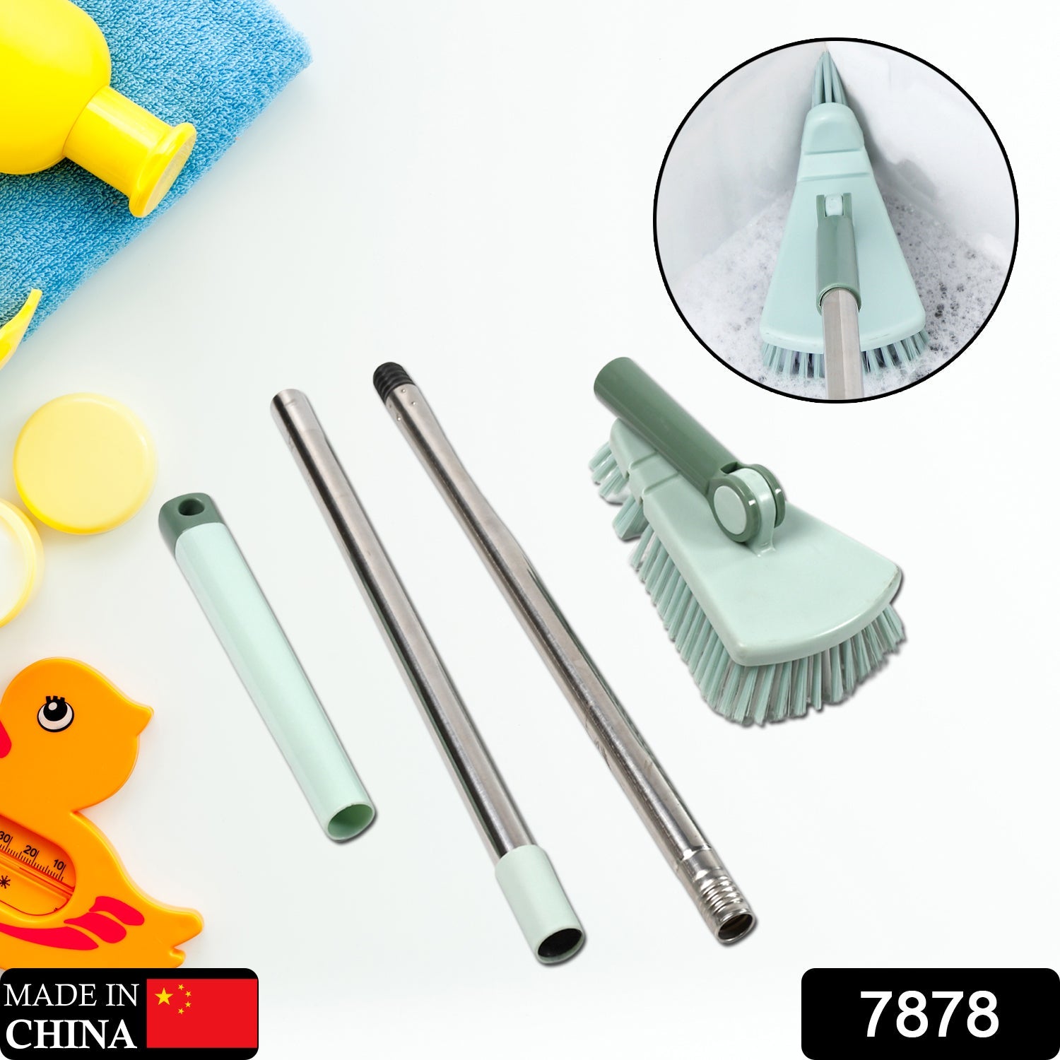 7878 Retractable Long Handle rotatable Floor Brush, with Sturdy Rotating Head, with Removable Triangular Head Cleaning Brush, Suitable for Home Bathroom and Kitchen. DeoDap 7878 Retractable Long Handle rotatable Floor Brush, with Sturdy Rotating Head, with Removable Triangular Head Cleaning Brush, Suitable for Home Bathroom and Kitchen. DeoDap